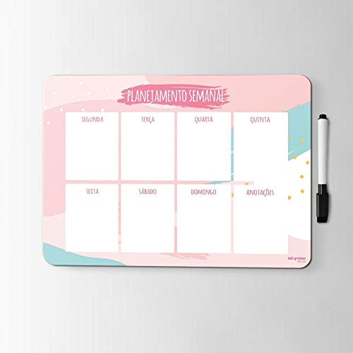 Ímã De Geladeira Planejamento Semanal Calendário Cronograma Planner Porta Recado Anotações Rosa com