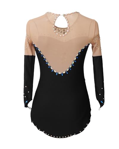 ROYAL SMEELA Mädchen Eiskunstlaufkleid mit Strass Kinder Wettbewerb Eislaufkleid Schwarz