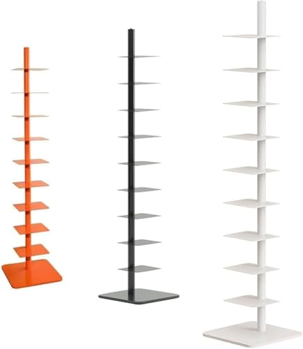 9-Tier Metal Spine Bookshelf, Tall Narrow Ladder Bookcase, Vertical Book