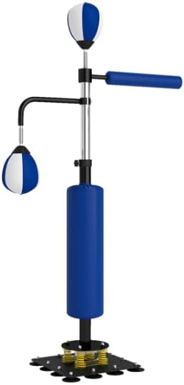 3-in-1 Boxing Stand with Rebound Speed Ball, Spinning Bar, and Boxing Bag, Blue and White