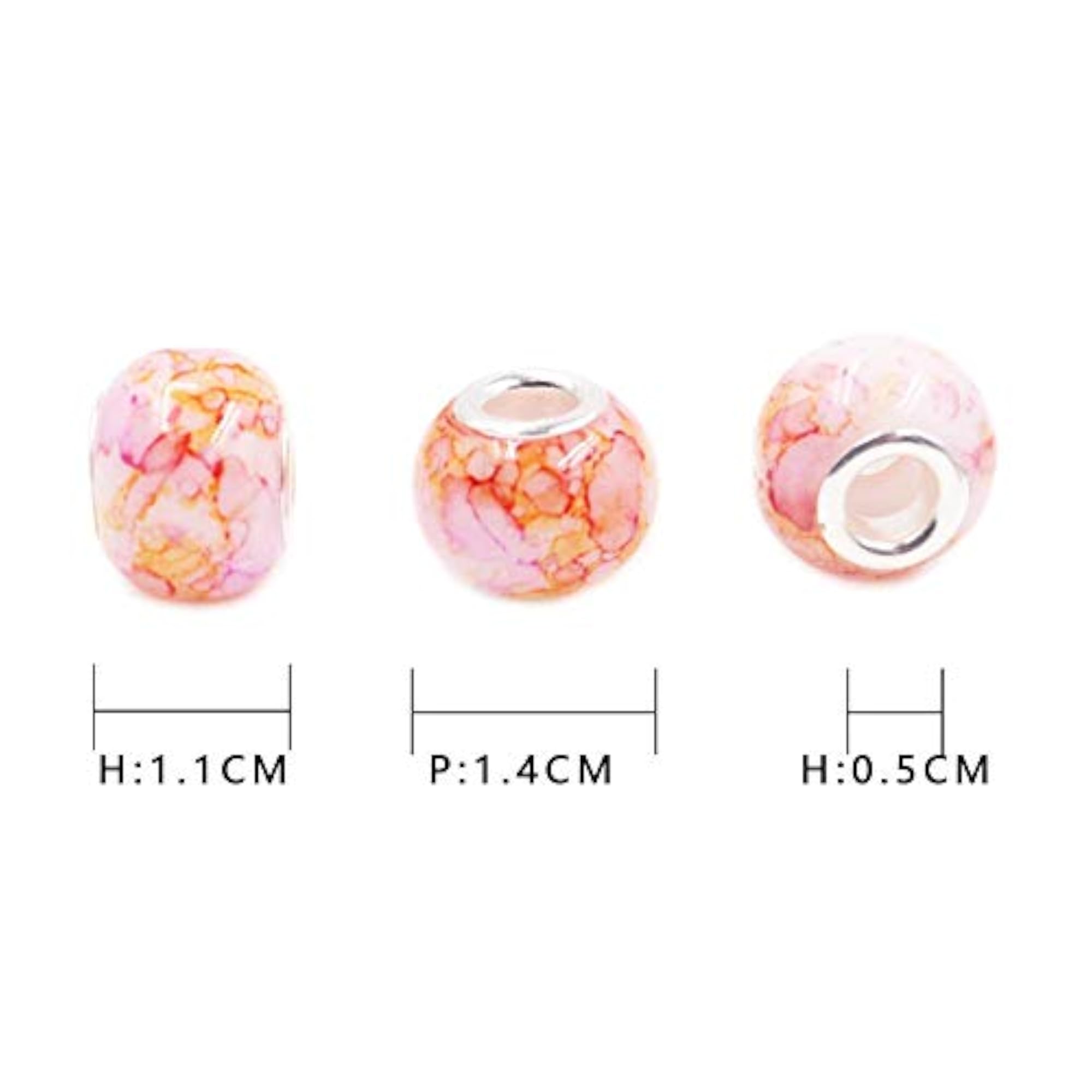 100Pcs Murano Large Hole Glass Beads Mix Color