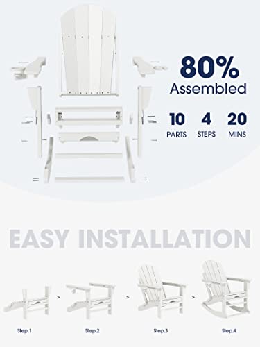 Kingyes Folding Adirondack Rocking Chair, White #TOP4