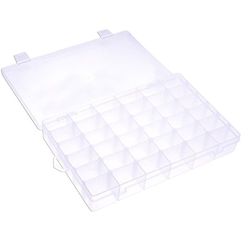 D-BUY 36 Grids 4 Colors Plastic Jewelry Box Organizer Storage Container with Adjustable Dividers 10.8 x 6.9 x 1.7 inch (4 Pack, 36 Grids) Cover