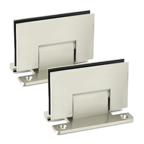 Glass Shower Door Hinges – Frameless Glass Door Hinge Replacement Parts with Mounting Hardware - Bathroom Glass Door Accessories – 90 Degree Heavy Duty Wall to Glass Hinge (Squared, Brushed Nickel)