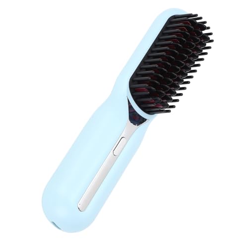 Plancha para el cabello en forma de peine con iones negativos, herramienta eléctrica dual para alisado y rizado, portátil con batería integrada para uso en casa, viaje o salón (Azul) miniatura 4