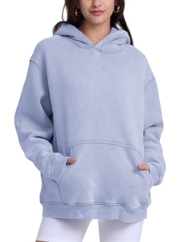 Image of FAIABLE Womens Oversized Acid Wash Hoodie Unisex Heavyweight Cotton Hoodies Fleece Vintage Washed Sweatshirt Women Men