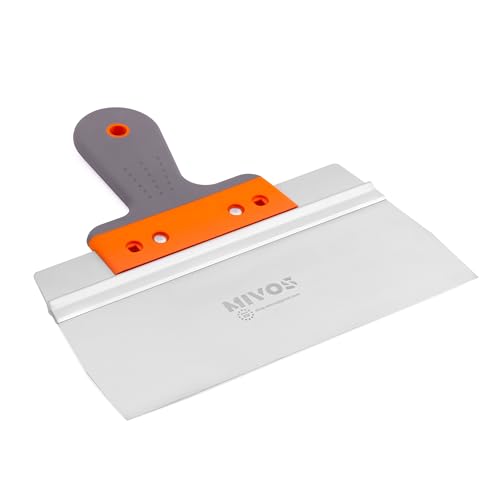 Mivos Espátula Alisadora Profesional de Acero Inoxidable 250 x 90 mm, Con Soporte de Aluminio y Agarre Suave, Para Limpieza Con Hoja de 250 mm de Ancho
