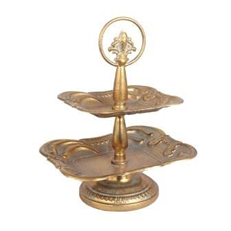 Bellissima alzata rettangolare in stile shabby chic, color crema e oro, con maniglia, a 2 piani, antica, ciotola per frutta in stile vintage, altezza 33 cm