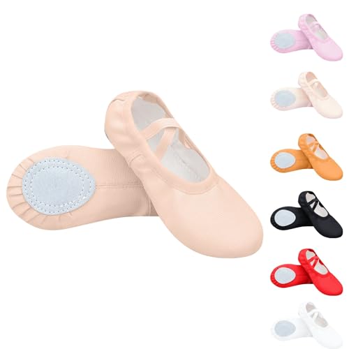 Girls' Dance Shoes Stretch Ballet Shoes, Canvas Flat Dance Slippers Elastic Split Shoe Gymnastic Yoga Kids Toddlers White UK Size 5.5