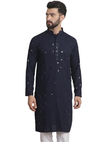 Image of SOJANYA Men Cotton Rayon Regular Fit (Since 1958 Embroidered Sequinned Only Long Kurta