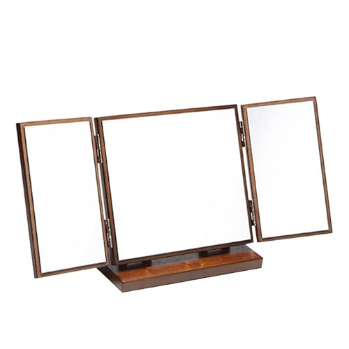 Miroir de maquillage pliant trône de table triptyque bois sculpté - 2