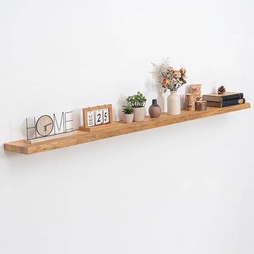 Image of Acovy Extra Deep 72 inch Long Live Edge Rustic Floating Shelves for Wall, Solid Wood Wall Shelves with Invisible Bracket Mount for Living Room Bathroom Bedroom Kitchen, Set of 1, Natural