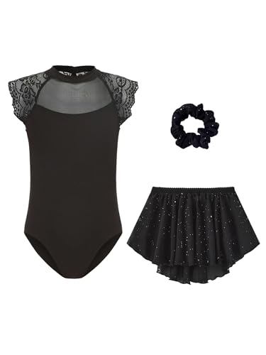 JEATHA Ropa De Ballet Para Niñas Leotardo Baile Danza Gimnasia + Falda Body Deportivo Yoga Fitness Negro 11-12 años