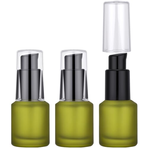 Image of Segbeauty 0.5oz Frosted Glass Travel Size Containers for Lotions, 3pcs Mini Empty Lotion Bottles Pump Dispenser Refillable, 15ml Green Travel Containers for Creams, Small Hair Oil Pump Bottle Liquids