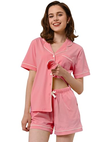 Image of NAP BOUND 100% Cotton Pajamas for Women Sets 2 Pieces Pjs Button short sleeves with Pockets Soft Sleepwear Loungewear XS-XXL