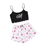 Generisch Conjunto de pijama para mujer de algodón suave con ribete decorativo para ensalada, bonito estampado para un sueño reparador, caqui, M