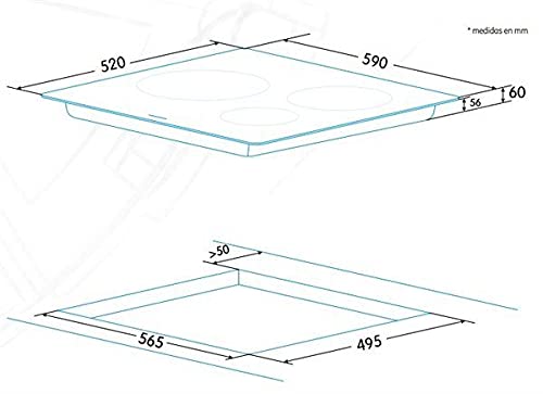 EDESA Induction Countertop | Model: EIM-6330 HT B | Vitroceramic 3 Spotlights | 9 Levels | Dimensions (W x D x H): 590 x 520 x 58 mm | Timer Selector 2300 W, Ceramic, Black