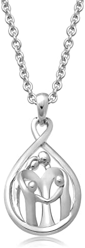 Jewelili Parent and Two Children Family Necklace Pendant in Sterling Silver 18" Cable Chain