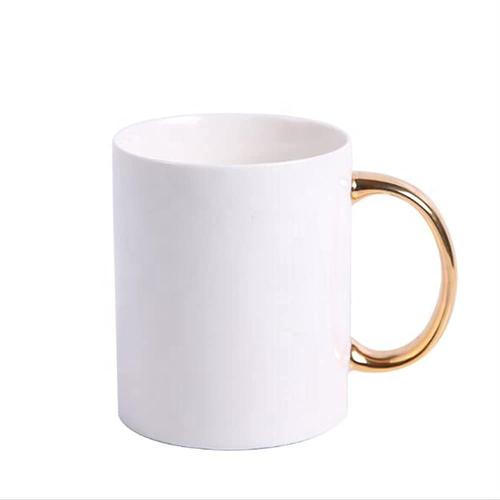 MR.R 6 Set Grado AAA Sublimazione Vuoti Lavastoviglie Tazze da caffè in ceramica bianca con manici dorati Tazza classica da 11 once per latte Tè Cola Acqua