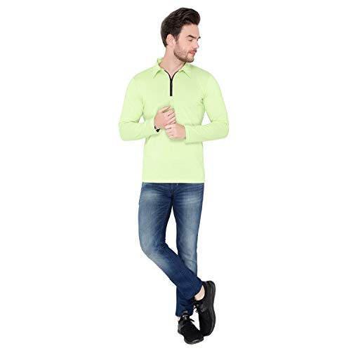 Image of Men's Cotton Blend Full Sleeve Zip Neck Polo T-Shirt (Pack of 1)