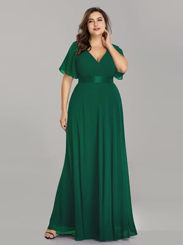 Image of Ever-Pretty Women's Chiffon Formal Evening Dresses for Curvy Women V-Neck Plus Size Floor Length Bridesmaid Dress Dark Green 22
