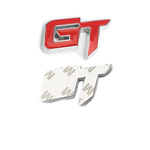 Image of 2 PC GT Emblem Premium 3D Car GT Badge Racing Car Sticker Decorative Decal Replacement Parts Car Hood Door Side Fender Trunk Self-Adhesive Logo Nameplate (Red Silver)