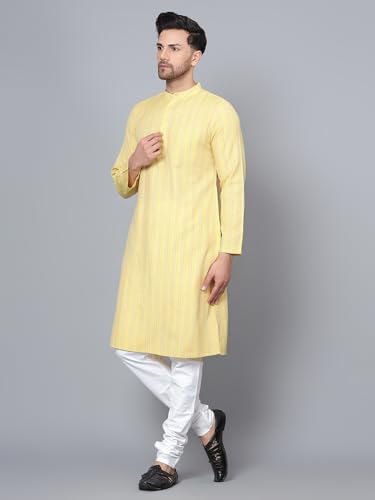 Image of LATEST CHIKAN Men's Cotton Regular Striped Knee Lenght Kurta Full Sleeves - Casual Ethnic Wear