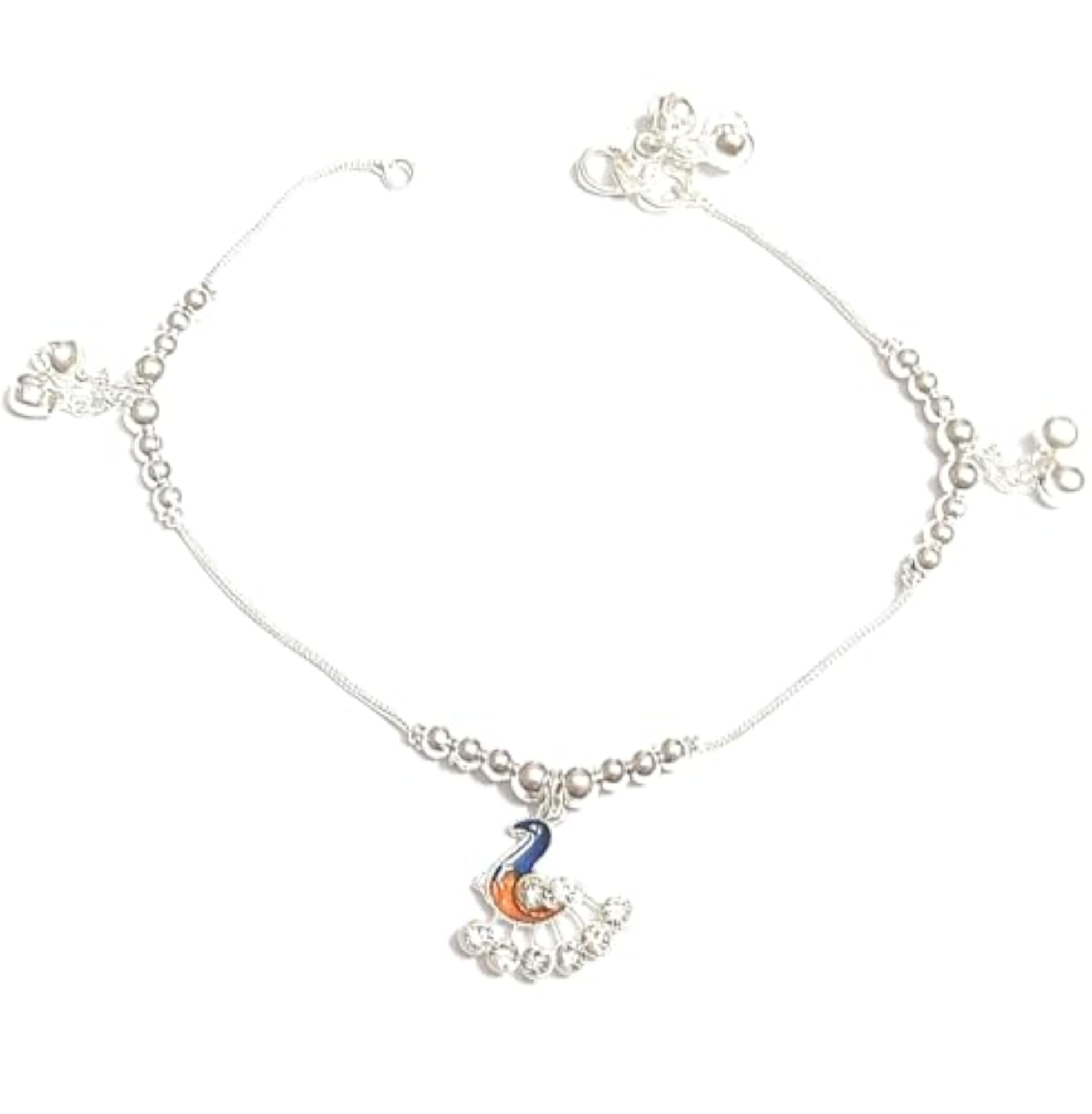 MRACE Decorative Chain Anklet with Blue and Turquoise Peacock Design, Elegant