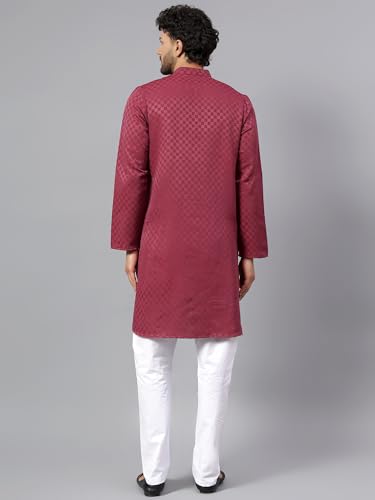 Image of LATEST CHIKAN Men's Checkered Cotton Blend Straight Kurta