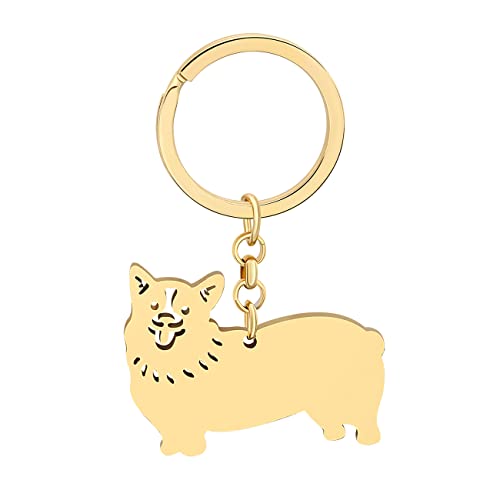 WEVENI Cute Dog Keychain18K Gold Plated Stainless Steel Key Chain Ring Accessories Charms Dog Lovers Gifts for Women Girls (Gold Plated Corgi)