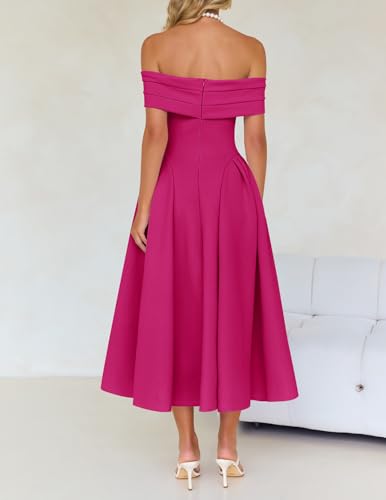 Image of ZESICA Summer 2026 Cocktail Dresses for Women's Off Shoulder Short Sleeve Swing A Line Wedding Evening Party Midi Dress