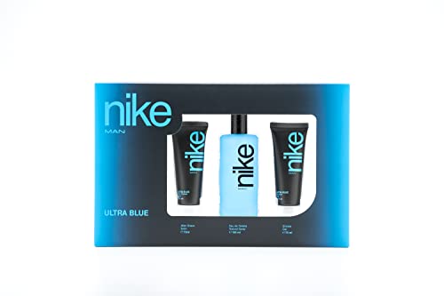 NIKE - Ultra Blue, Estuche de Regalo para Hombre, Pack Nike Ultra Blue 3 Piezas (Perfume 100 ml + Gel de Baño 75 ml + After Shave 75 ml) Masculino, Valiente y Fresco, Colonia Floral, de Larga Duración