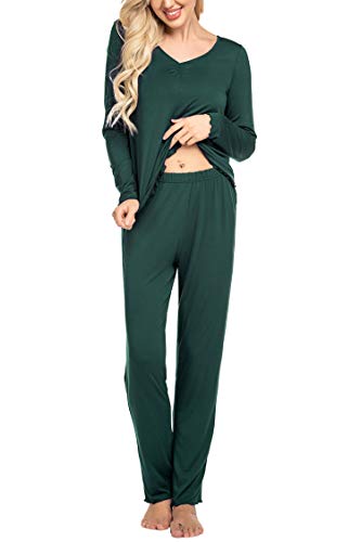 Image of Ekouaer Womens Pajama Sets 2 Piece Lounge Set Fall Winter Pajamas Long Sleeve Pjs Top and Pants Soft Pj Sets Loose Sleepwear