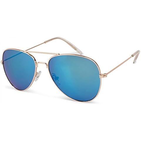 styleBREAKER Kinder Pilotenbrille mit Edelstahl Metall Gestell, verspiegelt oder getönt, Fliegerbrille, Sonnenbrille 09020059, Farbe:Gestell Gold/Glas Blau verspiegelt Cover