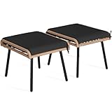 YITAHOME 2-Piece Outdoor Wicker Ottoman, All-Weather Patio Rattan Foot Rest with Cushions - Black