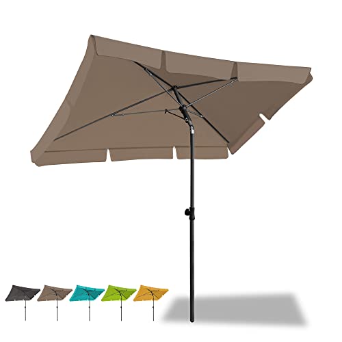 HOMEDEMO Sonnenschirm Balkon, Khaki 200x125cm Balkonschirm Strandschirm,Gartenschirm Marktschirm,Terrassenschirm mit Drehstange Schutzhülle, Balkon rechteckig UV50+ Schutz Sonnenschirm Cover
