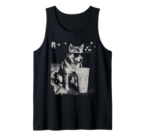 Shiba Inu Beber Café Helado Divertido Animal Perro Meme Humor Camiseta sin Mangas