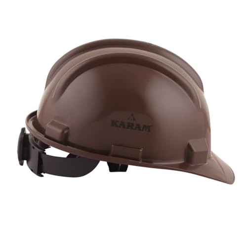 Image of KARAM PN521 Safety Helmet for Men Construction Helmet | Ratchet Type Adjustment with Adjustable Chin Strap | Work Helmet with Side Slot for Attachment | is:2925:1984 Certified | Brown | Pack of 3