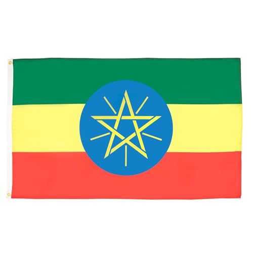 Image of AZ FLAG - Ethiopia Flag - 3x5 Ft - Light Polyester Ethiopian Banner with Two Brass Eyelets - Fade Resistant - Vivid Colors - 3' x 5' Feet - 150x90 Cm