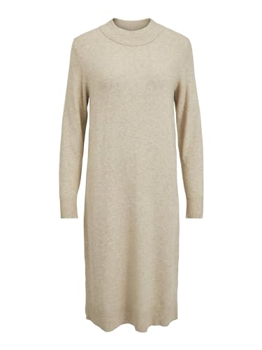 Vila Damen Viril Crew Neck L/S Midi Dress - Noos Kleid, Natural Melange, L EU