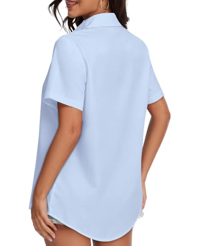 Image of Women Hawaiian Shirt Button Down Summer Tops Beach Short Sleeve Blouse