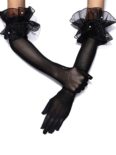 GEMILY Tea Party Black Sheer Gloves Tulle Long Opera Gloves for Women
