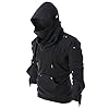 Mens Hoodies Gothic Dark Masked Jumpers with Hood Medieval Vintage Hoodie Retro Long Sleeve Hooded Sweatshirt Button Decorative Drawstring Pullover Cosplay Costume Streetwear #1