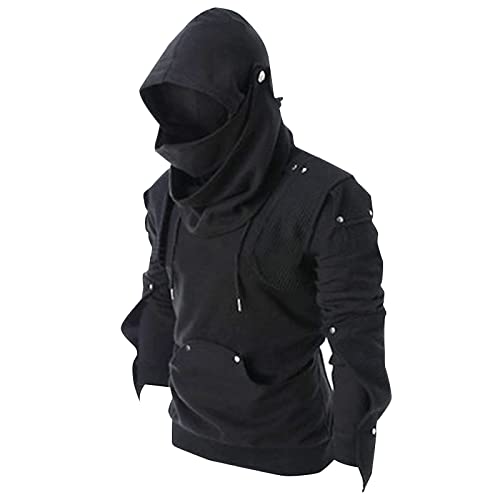 Mens Hood Outfit Sweatshirt for Man Long Sleeve Vintage Goth Ruched Hooded Peasant Plain Steampunk Fall Winter 20252