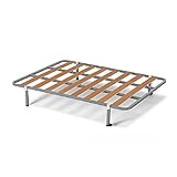 Láminas de chopo de 100 mm. Hogar 24 Somier Lama 100 con Láminas De Chopo y Refuerzo Lumbar Central + 6 Patas Cuadradas De 26cm, Tubo De Acero 30x30 mm, 150x190 cm, Metal, Gris