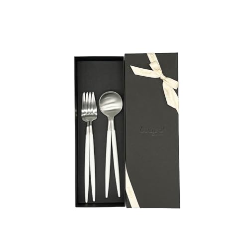 Cutipol (クチポール) GOA (ゴア) シルバー色 4点セット カジュアルボックス付き 純正リボン掛け (ホワイト×シルバー, デザート)