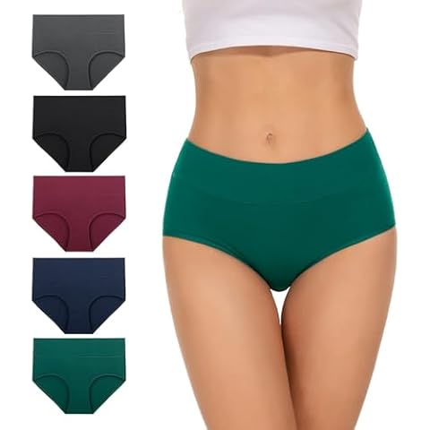 TANSTC High Waisted Cotton Underwear Panties Briefs 5 Pack, Large Cover