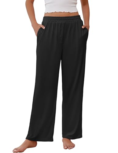 Ekouaer Womens Pajama Pants Soft Comfy Pj Pants for Women Wide Leg Elastic Waist Sleep Bottom with Pockets