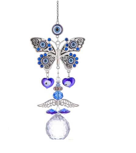 Image of BLUE BEADS Turkish Feng Shui Vastu Blue Glass Evil Eye Hanging /Door Hanging Nazar Batu for Protection and Good Luck - Perfect for Gifting Home or Office (SUNCATCHER-BTRFLY)