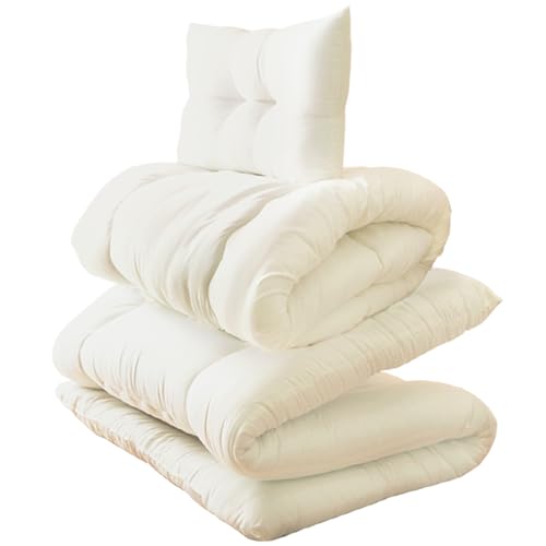 エアープレス 布団セット 3点セット シングル 日本製 極厚 敷布団 三層構造 敷き布団 掛布団 枕 (アイボリー)